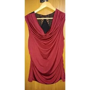 Ab Studio Women's Tank Top Blouse Size Large Slouch Casual Maroon Laced